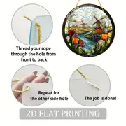 Windmill & Tulips Suncatcher - Vibrant Stained Glass-style Acrylic. Perfect For Mother's Day, Living Room,or Office Decor. Classic Round Hanging Panel_voghion.com