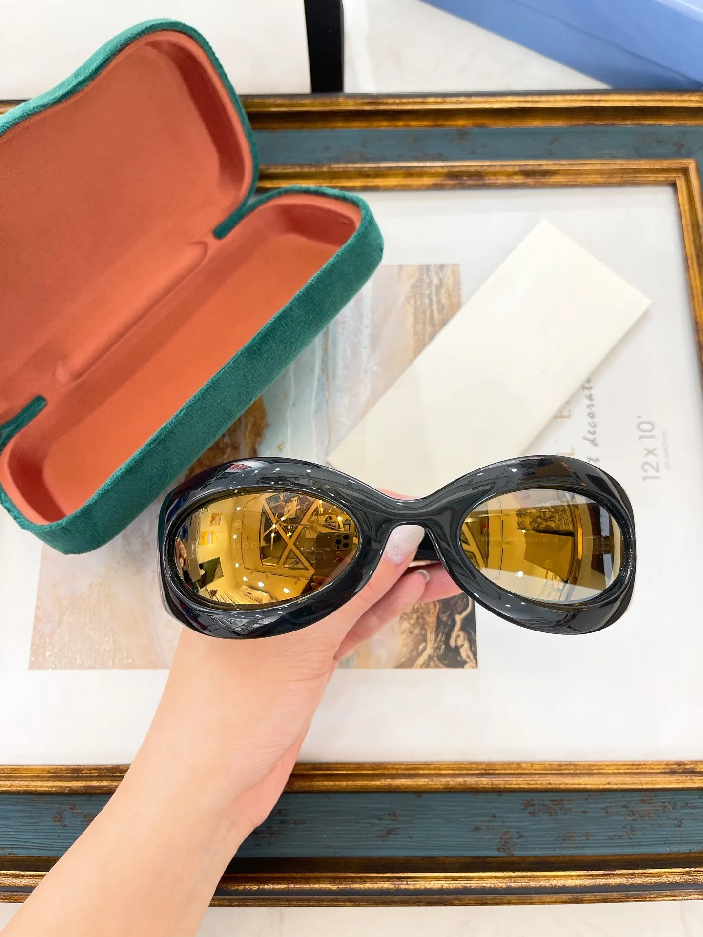 Per donne e uomini estate 1247S oro specchio maschera occhiali da sole da donna stile anti-ultravioletto retrò piastra occhiali con montatura completa_voghion.com