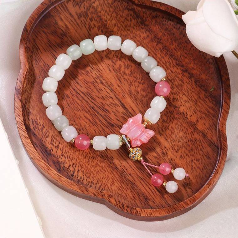 Bracelet à breloques - Design original et créatif - Bracelet en jade Shetai naturel léger et luxueux pour femme - Bracelet papillon en agate Yanyuan_voghion.com