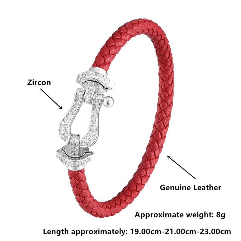 Braccialetto alla moda e alla moda da donna con fibbia a ferro di cavallo, testa a forma di U tempestata di diamanti, micro intarsiato, semplice_voghion.com