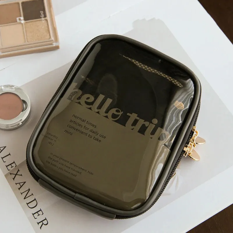 Mini organiseur de voyage transparent, petite trousse de maquillage mignonne et preppy, trousse de toilette à fermeture éclair pour cosmétiques, pochette pour pièces de monnaie pour femmes_voghion.com