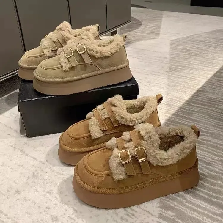 2024 New Fashionable Lazy Thick Soled For Women's Winter Outerwear, One Step Stepping Snow Cotton Shoes, Retro Plush_voghion.com