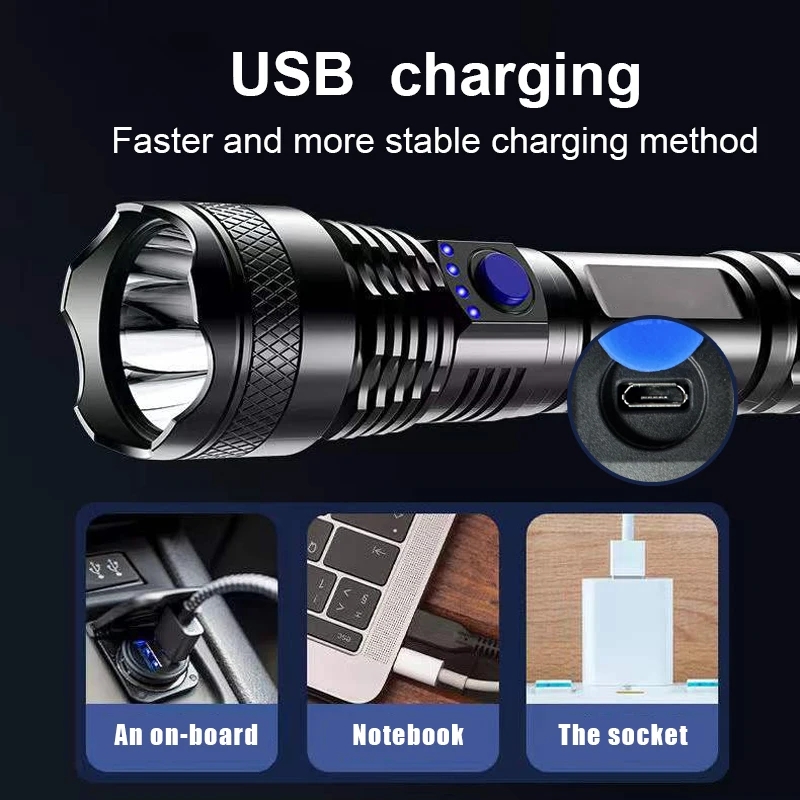 Lampe torche LED DIDI puissante, rechargeable, étanche, avec zoom, ultra-lumineuse, tactique et domestique._voghion.com