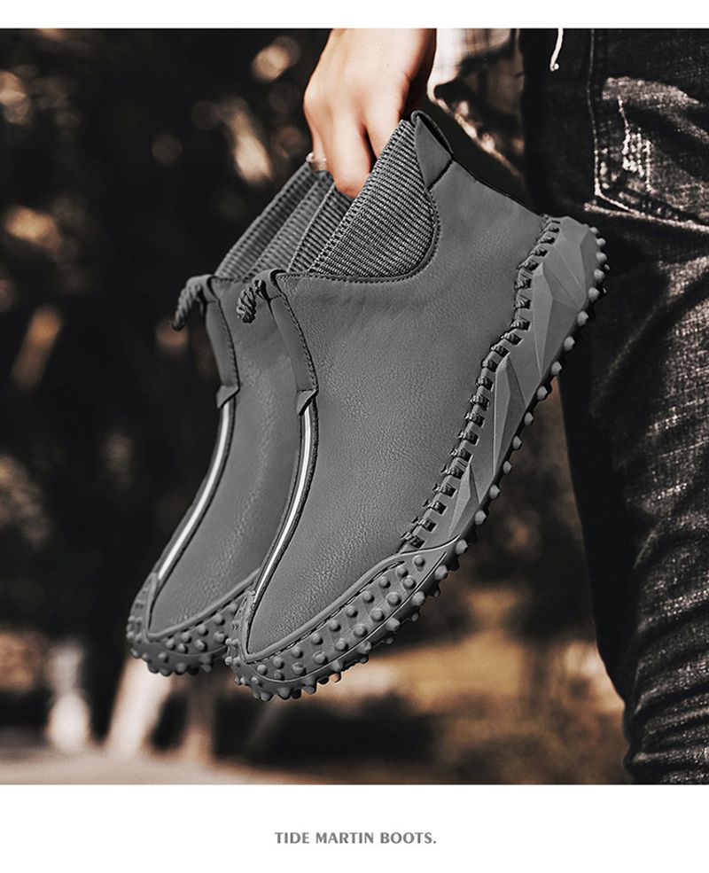 Herbst Herren Outdoor High-Top Freizeitschuhe 2022 Mode Lazy Sleeve Nähschuhe Runde Zehe Dickbesohlte Martins Stiefel_voghion.com