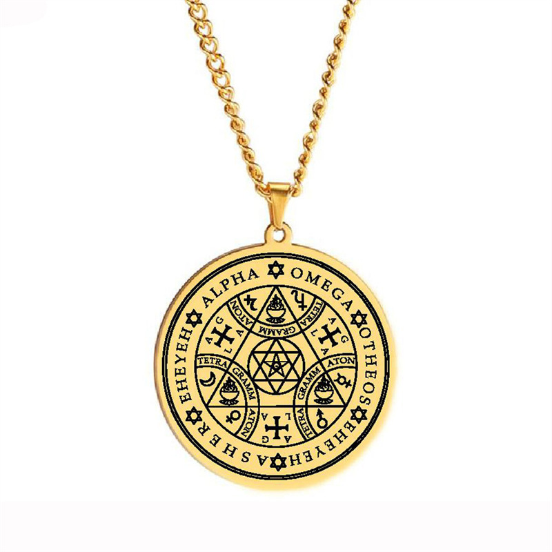 Temu Eno Angel Magic Talisman Alpha Four Character Divine Name Triangle Star Stainless Steel Pendant Necklace_voghion.com