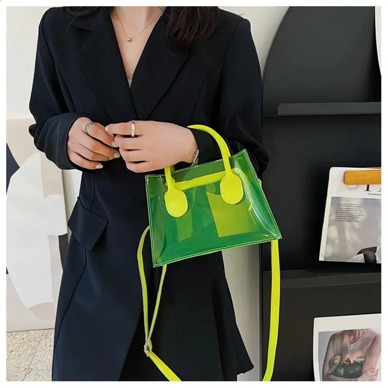 Mode PVC Zipfel Frauen Transparente Handtasche Dame Telefon Geldbörse Sommer Strand Klare Umhängetaschen 240826_voghion.com