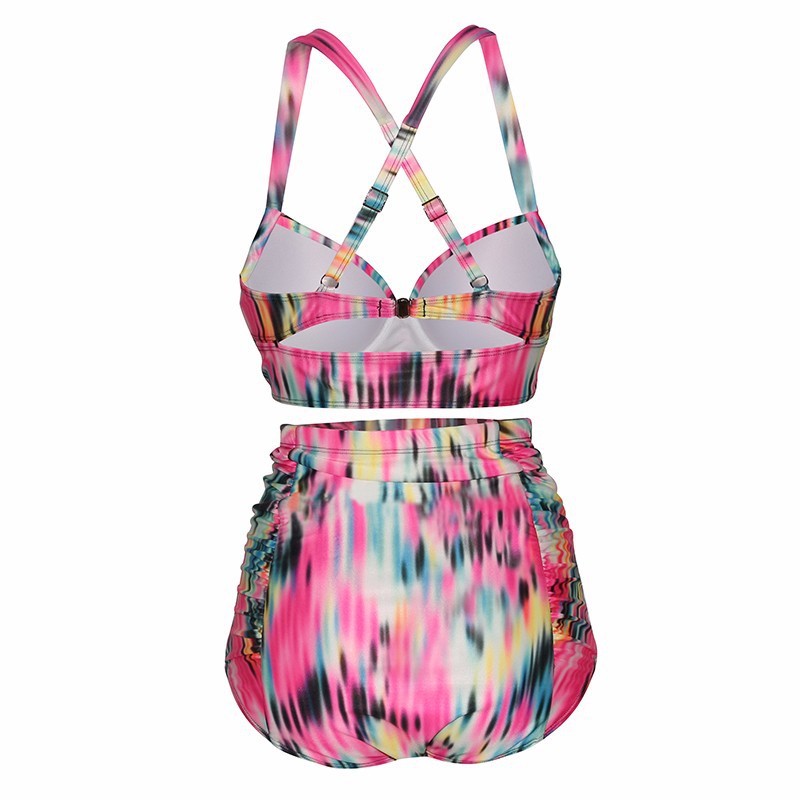 Large Size Plus Bikini Swimsuit High Waist Printed Two Piece Solid Color Women's Vacation Sexy Suit_voghion.com