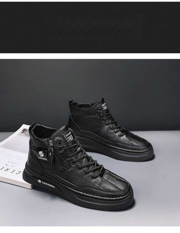 Neue, hoch geschnittene, modische Freizeitschuhe für Herbst und Winter, trendige Martin-Kurzstiefel mit dicker Sohle und rotem Mesh-Gummiband_voghion.com