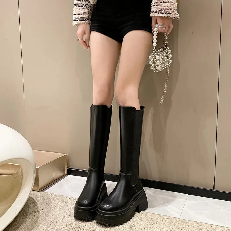 Platform Knee-high Boots For Women Leather Winter Motorcycle Style_voghion.com