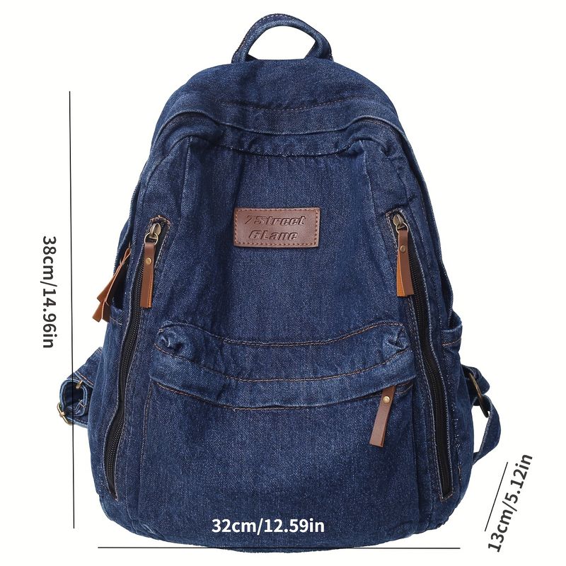 Vintage denimväska, Preppy College skoldagsresor pendlarryggsäck och laptopväska, unisexväska för vardagsbruk_voghion.com