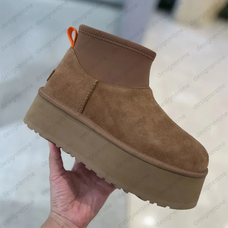 W Dipper Tasman Platform DIPPER Chesut Fur Slides Sheepskin Classic Ultra Mini women Snow boots Winter plush and thick_voghion.com