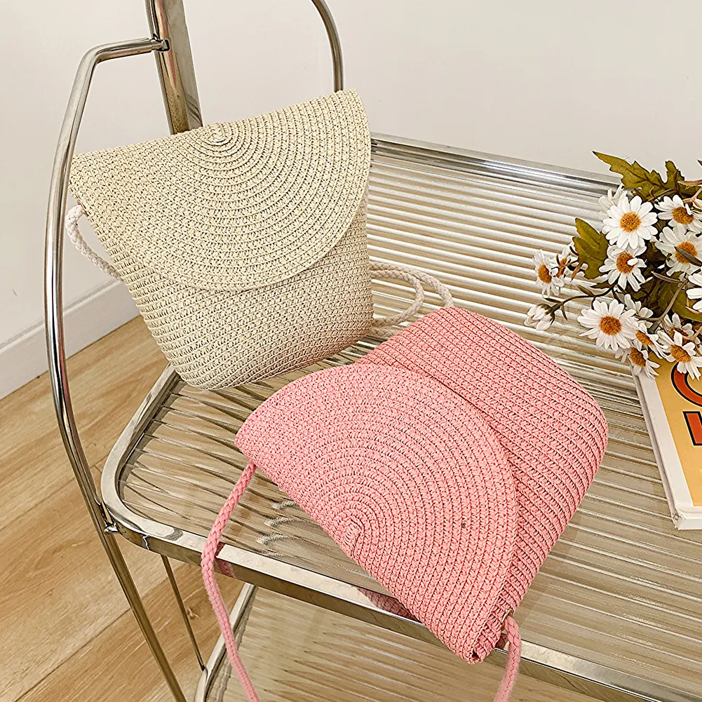 Borsa a tracolla estiva da donna, in tessuto alla moda, casual, semplice, portatile, elegante, fatta a mano, in tinta unita, per il fine settimana._voghion.com