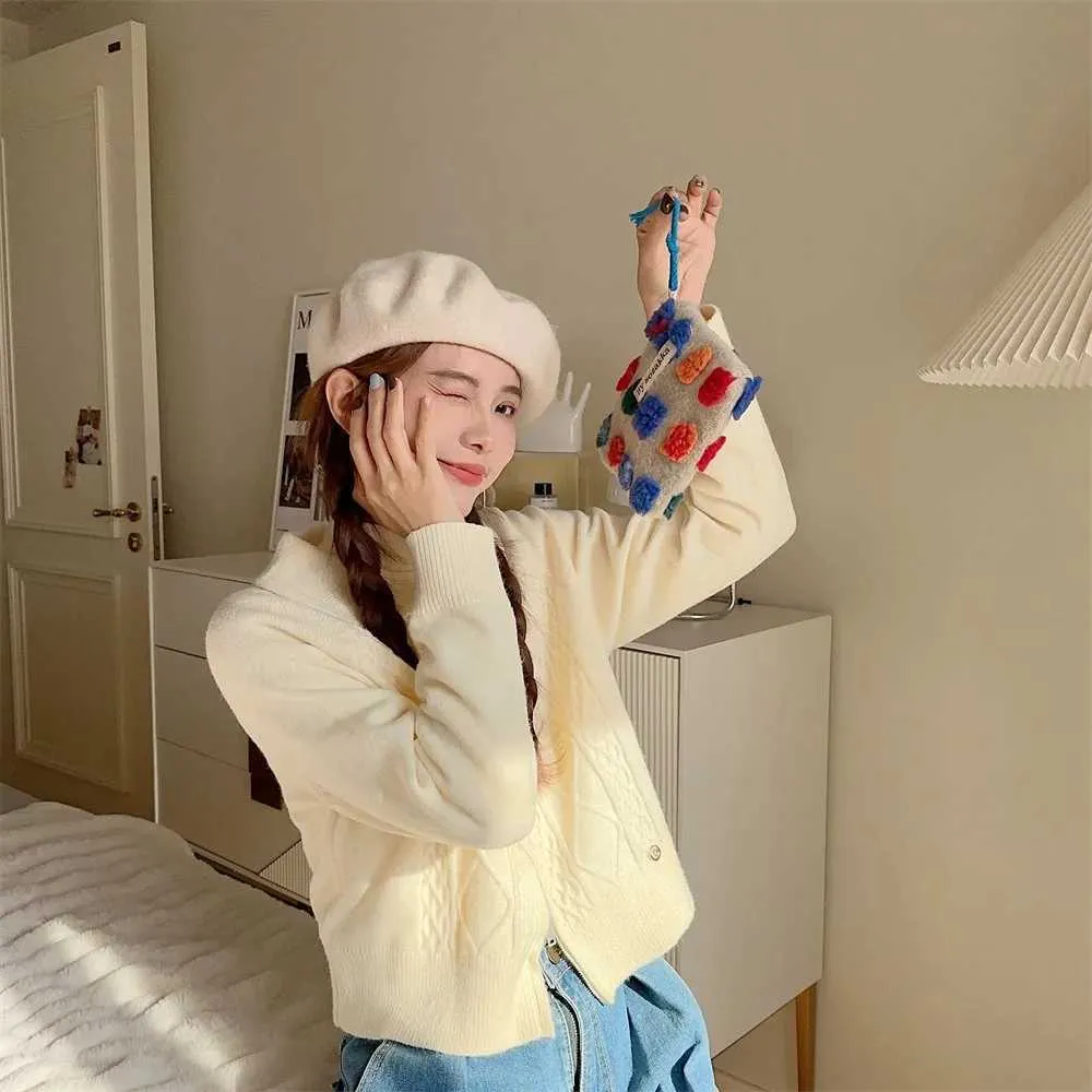 Dots Plush Coin Purse Pendant Retro Wallet Sanitary Napkin Storage Bag Zipper Kaii Cosmetic Data Cable Ba241210_voghion.com