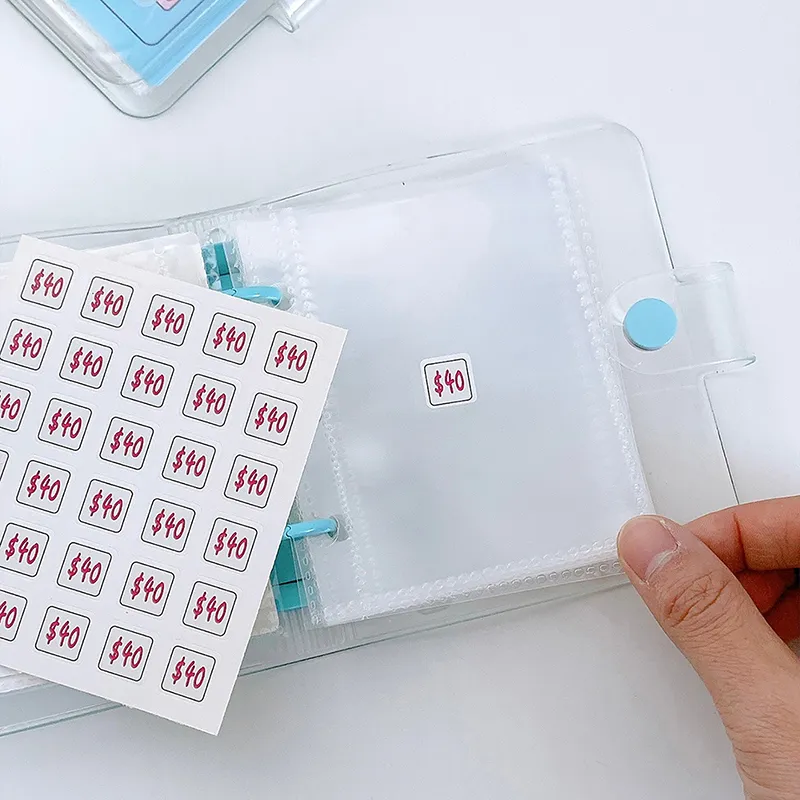 Mini fichário de PVC com fecho de botão para desafio de dinheiro de US$ 1.000, envelope com desafios de economia, livro durável e portátil_voghion.com