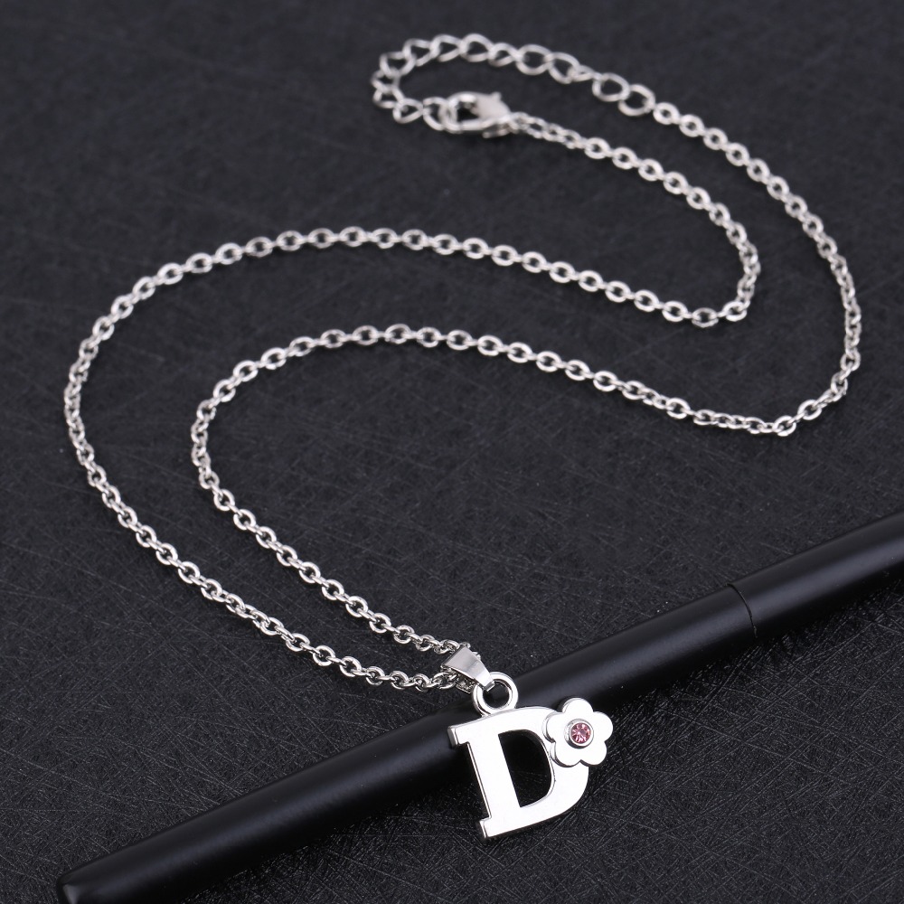 My Shape Initials Flower Letters Name Necklace for Girls Children Alloy Crystal Flower A-Z Alphabet Pendant Chain Children Jewelry_voghion.com