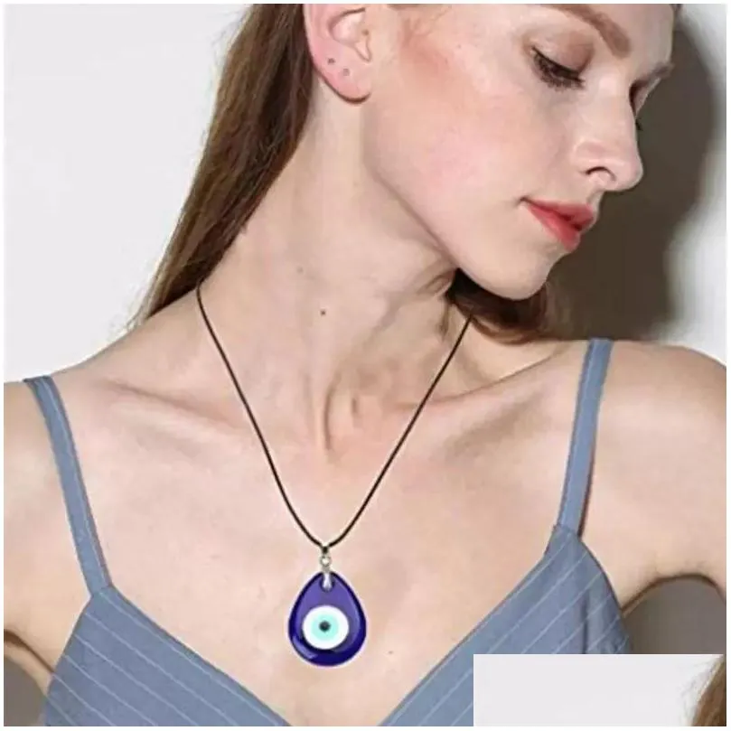 Collana con ciondolo malocchio blu turco in vetro e corda di pelle collane per donne e uomini gioielli di protezione fortunata consegna a domicilio_voghion.com