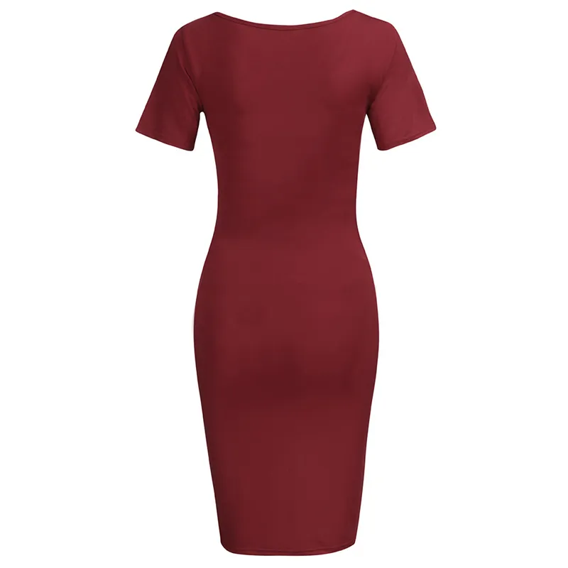 bunvel Sommer Bodycon Gravide Kvinner Sommerkjoler Ensfargede Mammaklær Kortermede Graviditetskjoler Premama Wear_voghion.com