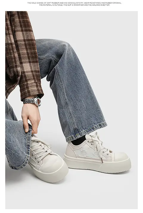 Weiße Freizeitschuhe Für Herren Mit Dicker Sohle Und Canvas-design_voghion.com