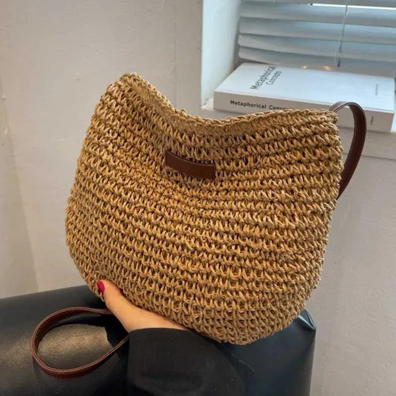 Sac à bandoulière tissé en paille pour l'été, sac à main de grande capacité pour les vacances à la plage, le shopping, les messages_voghion.com