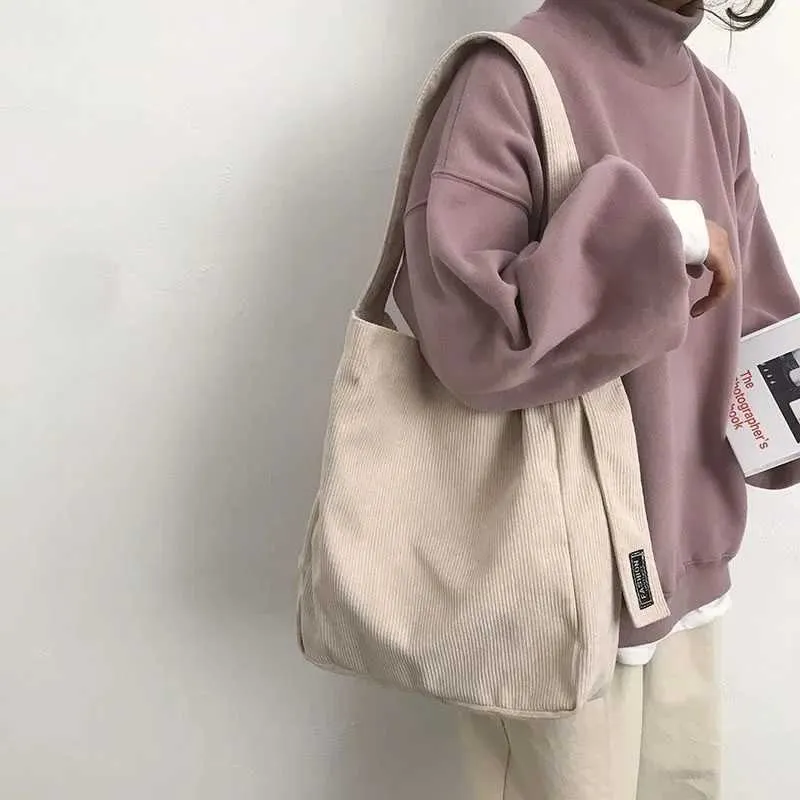Großer Cord-Einkaufsbeutel zur Verwendung mit Stoff-Fi-Canvas-Tragetaschen und wiederverwendbaren Reisetaschen Y241026_voghion.com