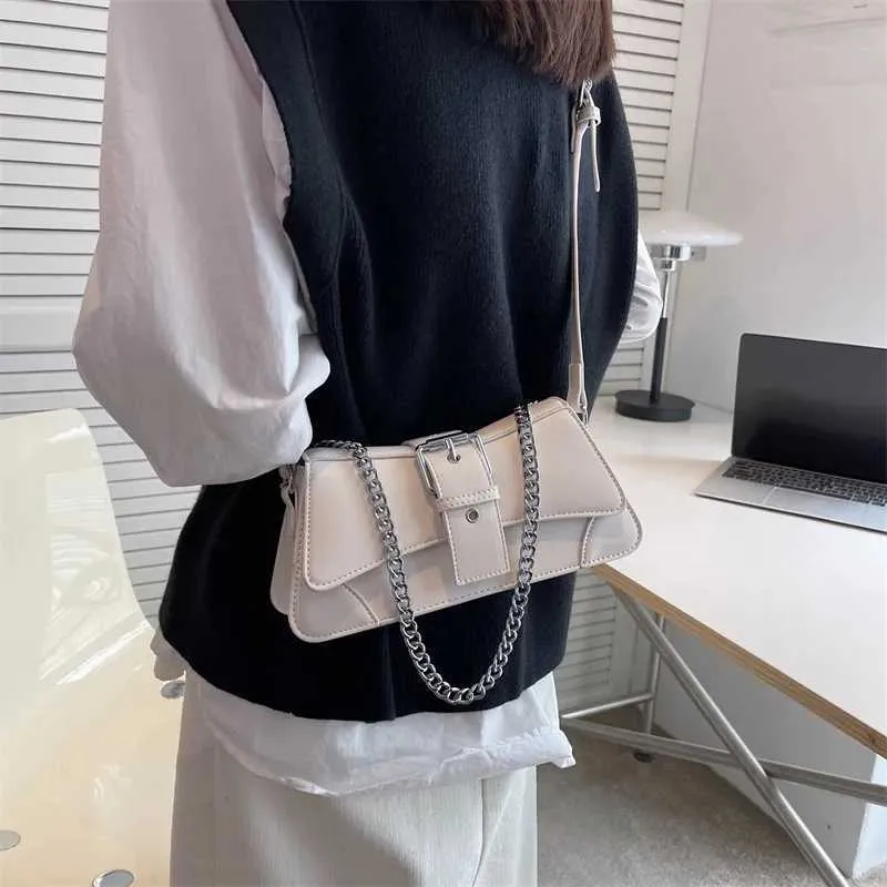 Borsa a tracolla con catena da donna in tinta unita, piccola borsa in pelle PU e portafoglio, vintage, marchio da donna, con patta, tracolla SG_voghion.com