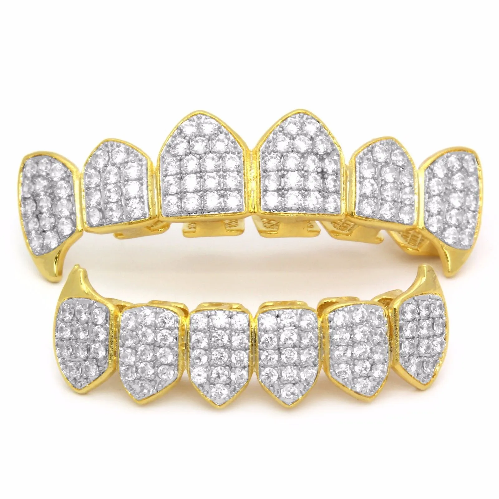 Vergoldetes Kupfer Hip Hop Iced Out Vampirzähne Fang Grillz Dental Mundgrills Zahnspangen Zahnkappe Rock Rapper Schmuck_voghion.com