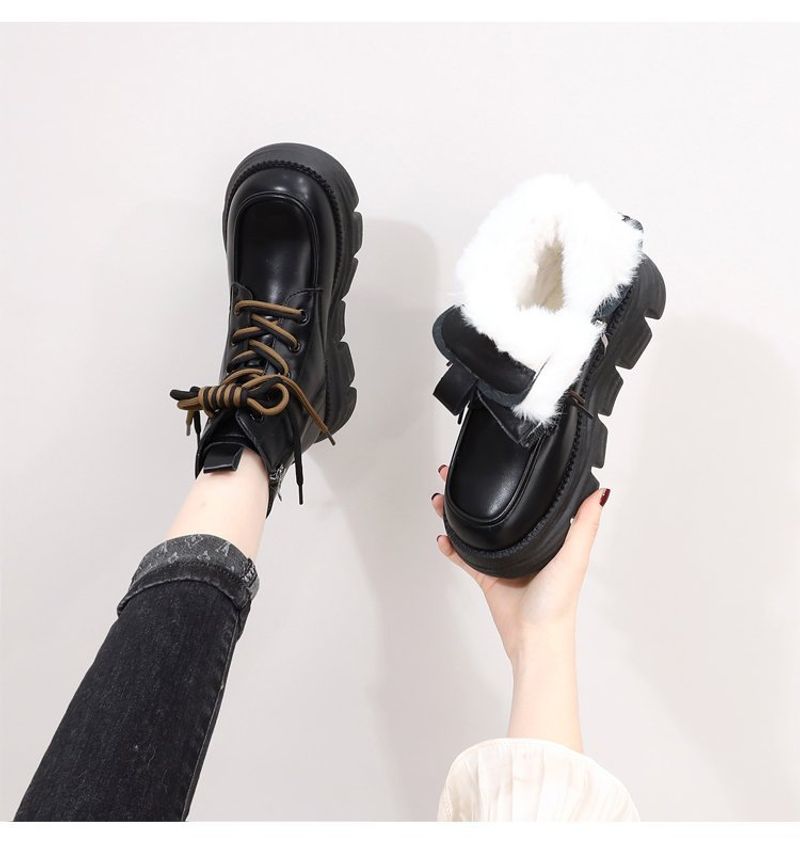 Big cotton shoes integrated fur leather, wool snow for women in autumn winter, new style with plush and thickened Martin_voghion.com