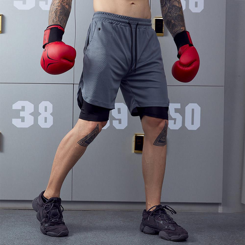 Pantaloni scurți dubli pentru exterior, pentru fitness, timp liber, alergare și capri cu uscare rapidă pentru bărbați_voghion.com