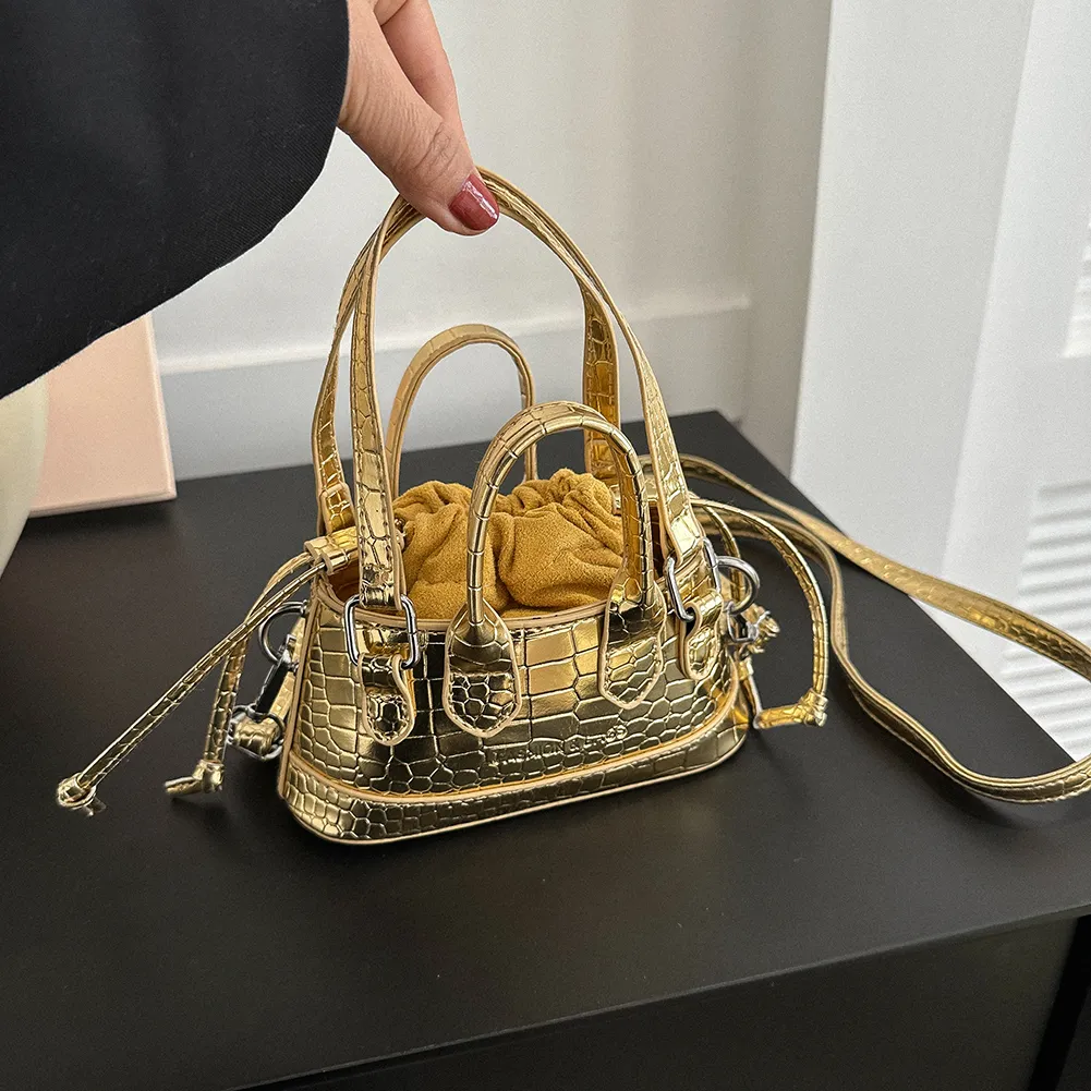 Women Messenger Solid Color Crocodile Pattern Crossbody Drawstring Fashion Capacity Girl High-quality Large Bag_voghion.com