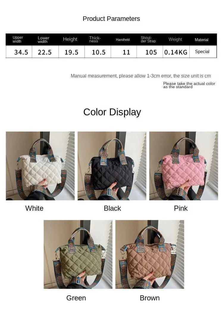 Borsa a tracolla larga da donna, autunno/inverno, rombo, in cotone, grande capacità, tutto abbinato Shoppin241106_voghion.com