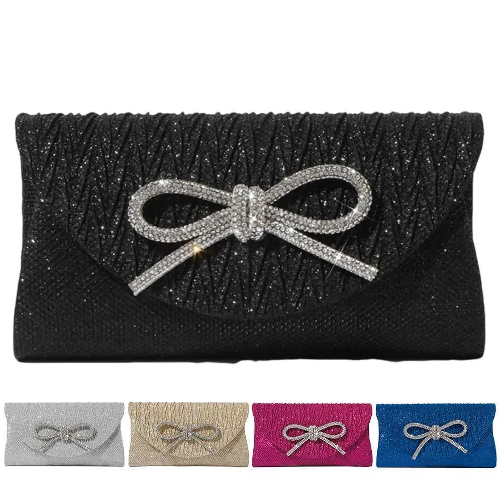 Elegante pochette con fiocco in cristallo scintillante da donna, con busta, per cena, sera, matrimonio, festa, ballo, portafoglio Y241019_voghion.com