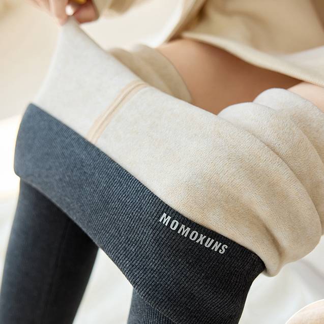 Leggings taille haute en coton côtelé pour femme – Pantalon thermique d'hiver doublé sherpa (noir/gris foncé/gris moyen, M-XXL, coupe slim)_voghion.com