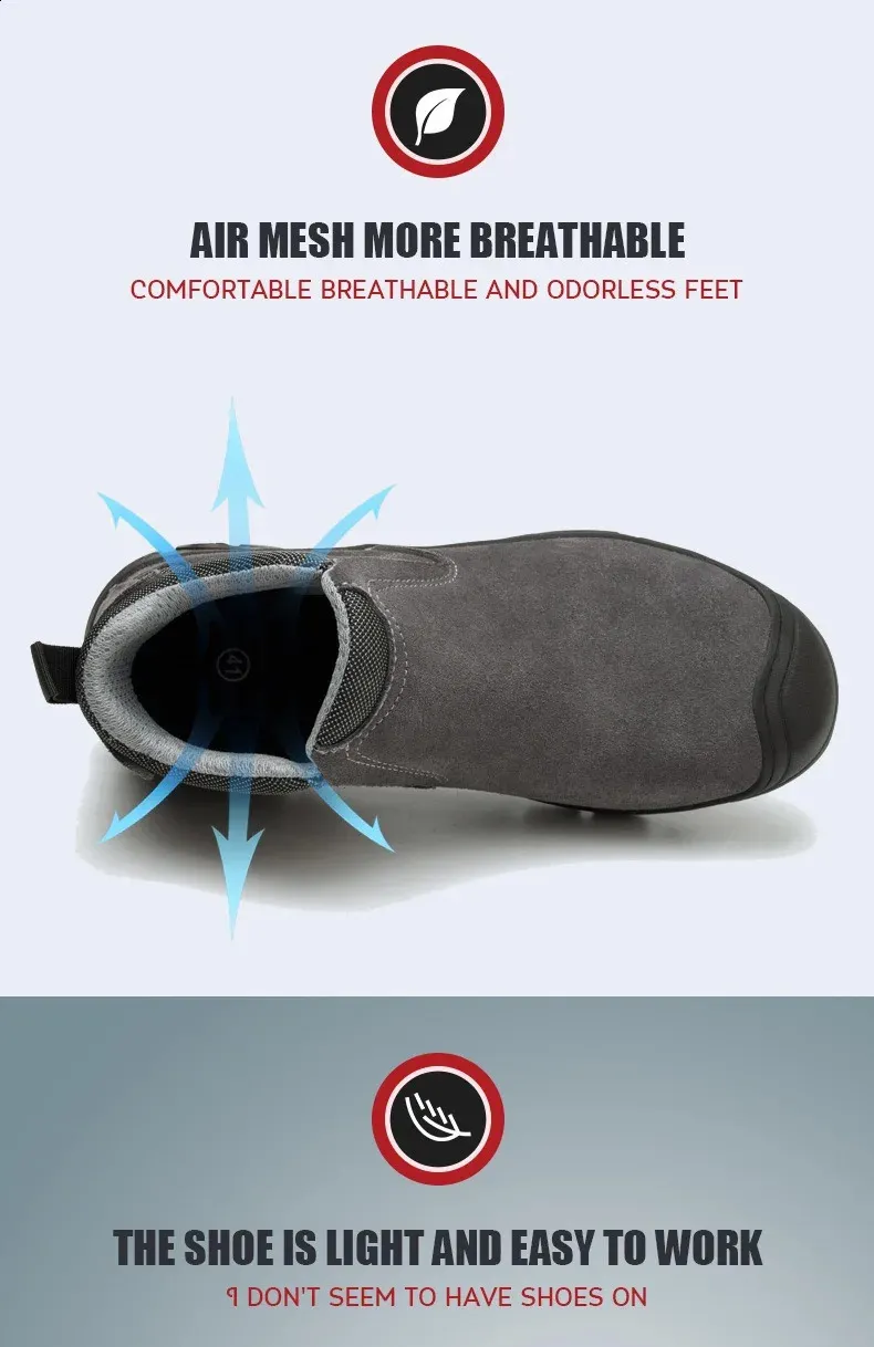 Chaussures de sécurité légères et antidérapantes pour hommes, avec embout en acier respirant et semelle en caoutchouc incassable, 240918_voghion.com
