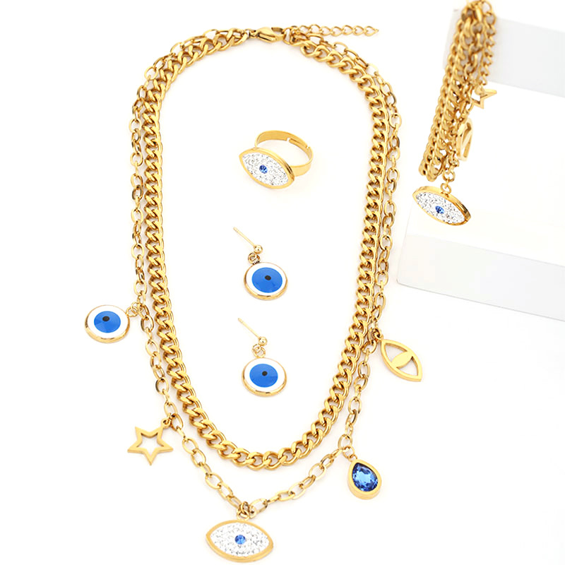 Gute, nuovo set di gioielli minimalista con collana, bracciale, orecchini, anello e doppio strato in acciaio al titanio, resistente alla luce._voghion.com