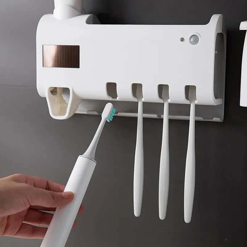 Toothbrush Holders Toothpaste Dispenser Solar Energy Bathroom Storage Box Multifunction USB Charge_voghion.com