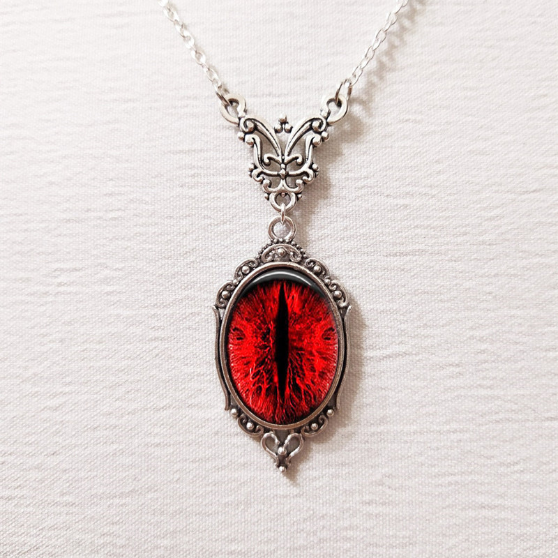 Unisex Gothic vintage blood cat eye charm necklace_voghion.com