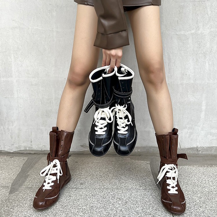 Women’s Vintage Combat Boots – Chunky Sole Retro Ankle Boots With Lace-Up Design, Breathable & Slip-Resistant, Sizes 35-41 Mid Tube Short Boots