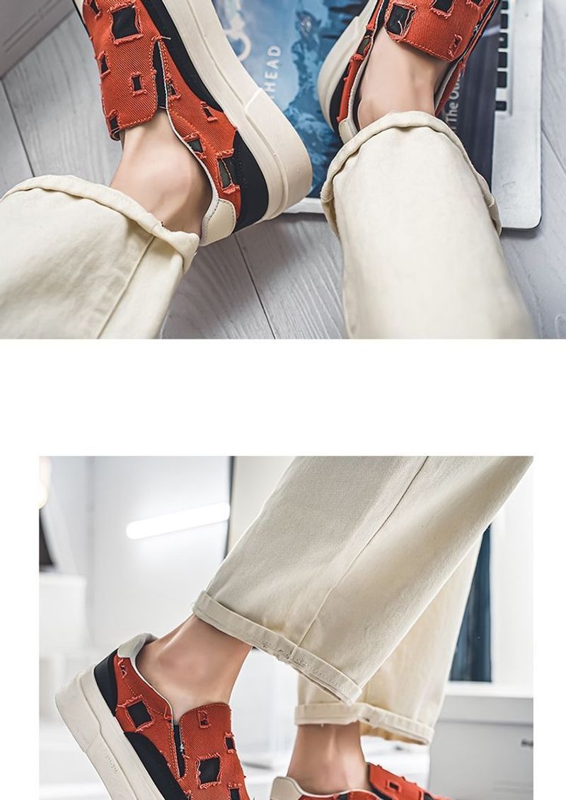 MannNeil 2024 New Summer Breathable Canvas Trdy M's Versatile Instagram High Street Brok Hole Beggar Board Shoes_voghion.com