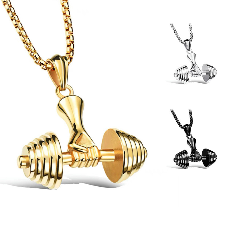 jewelry dumbbell barbell pendant fitness men's necklace_voghion.com