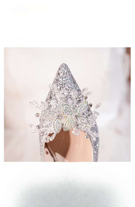 Hochzeit Hoher Flacher Mund, Feine Absätze, Pailletten, Glitzer Strasssteine, Schleife, Einzelschuhe, Damenschuhe_voghion.com