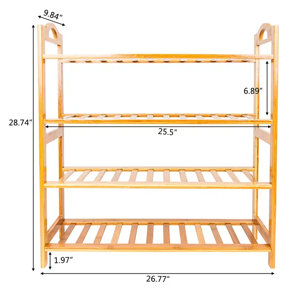 Bamboo Shoe Rack 4-Tier Entryway Shoe Shelf Storage Organizer For Home &amp; Office Easy To Assemble Wood Color_voghion.com