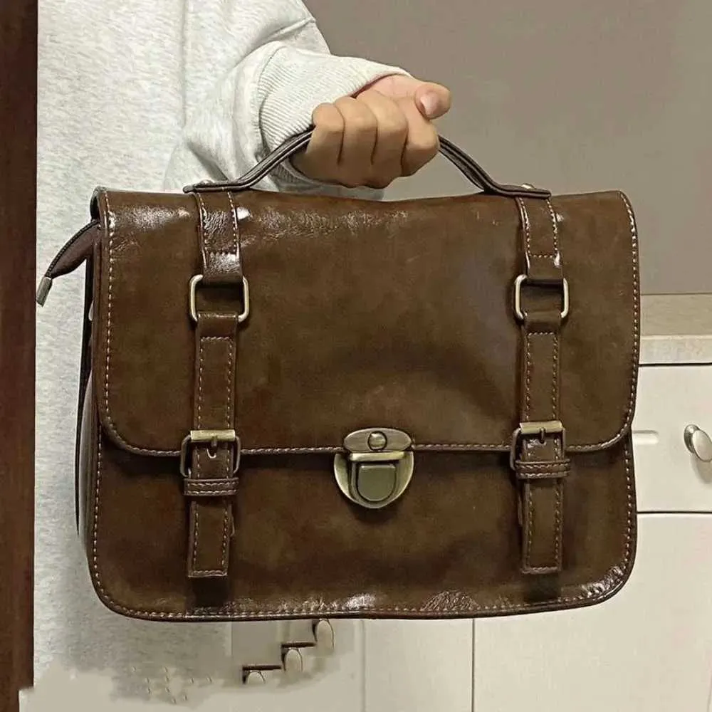 Sac à main vintage à boucle pour facteur, sacoche de couleur unie, sac à bandoulière rétro de grande capacité, sac sous les bras, mallette pour étudiant_voghion.com
