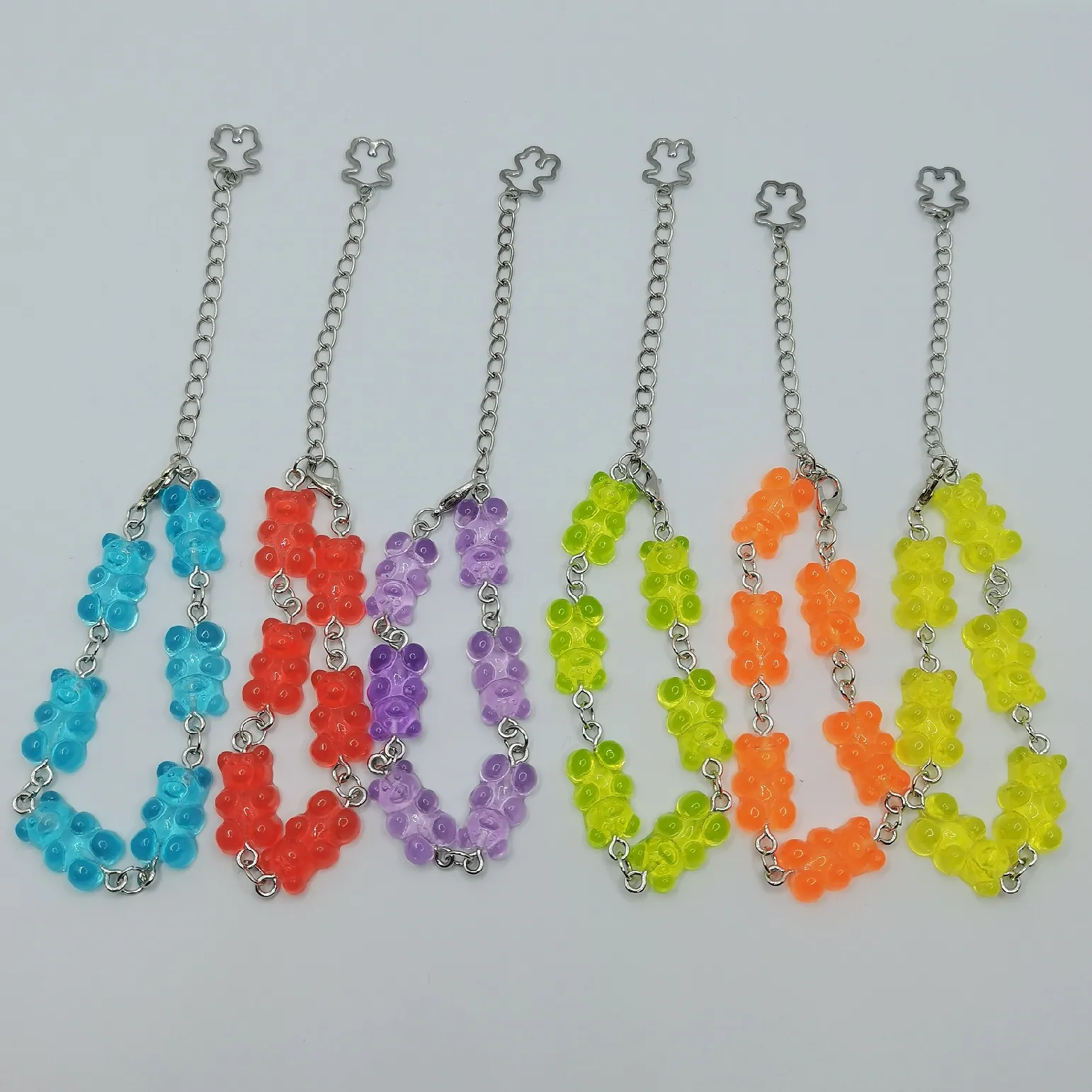 Pulseras de eslabones con bonitos ositos de goma, cadena de acero inoxidable, colgantes, dijes para mujeres, hombres, muñecas, tobillos, joyería para niñas._voghion.com