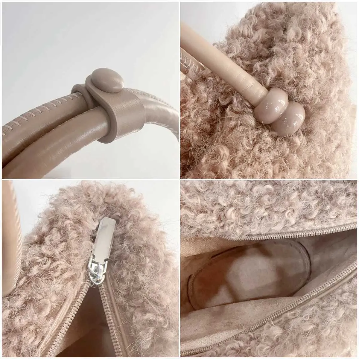 Bolso de hombro de felpa para mujer, de moda, liso, suave, informal, de lana de cordero, de gran capacidad, ligero, para uso diario._voghion.com