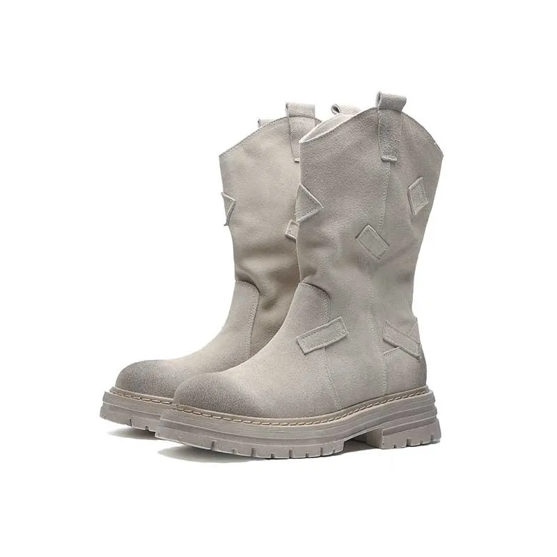 Vintage Style Women's Mid Calf Boots Lightweight Ankle Boots_voghion.com