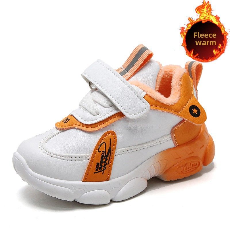 Ausverkauf Kinder Baumwolle 2024 Winter Jungen und Mädchen Sneaker Fleece-ed Warm Kleinkind Baby Weiß Schuhe_voghion.com