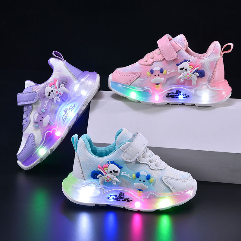 Girls' 2025 New Cartoon Style With Lights, Casual Soft Soled Sports For Children, Velcro LED Illuminated Shoes