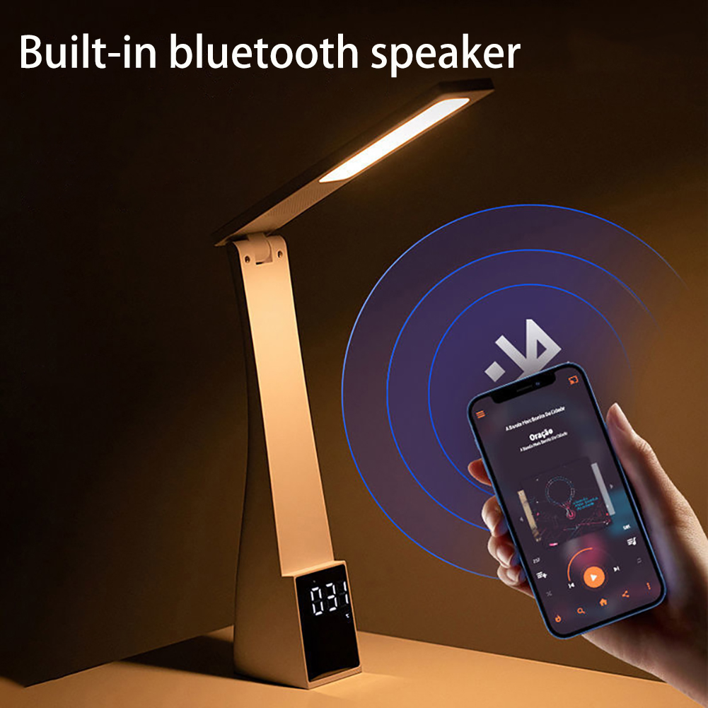 LED-Schreibtischlampe mit Wecker, 3 Farbtemperaturen, stufenloses Dimmen, USB-Lade-Nachtlicht, Augenschutz, Lesetischlampen_voghion.com