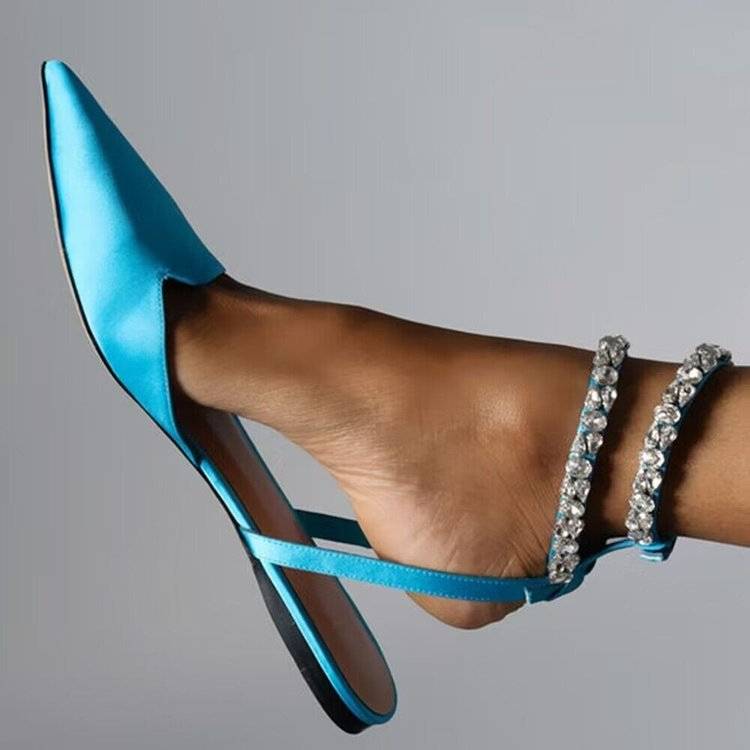 Escarpins à talons aiguilles pour femmes, sandales à bout pointu pour femmes, commerce extérieur Europe et Amérique, semelle plate, taille 42, dos en satin, boucle vide, chaussures pour femmes