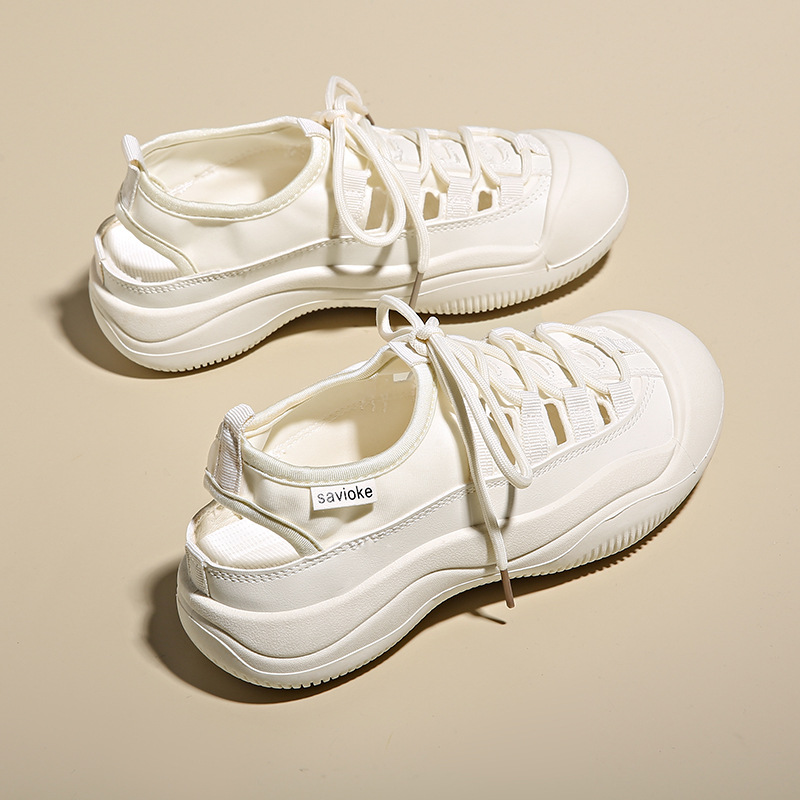 Przewiewne damskie buty casual z płótna białe tenisówki_voghion.com